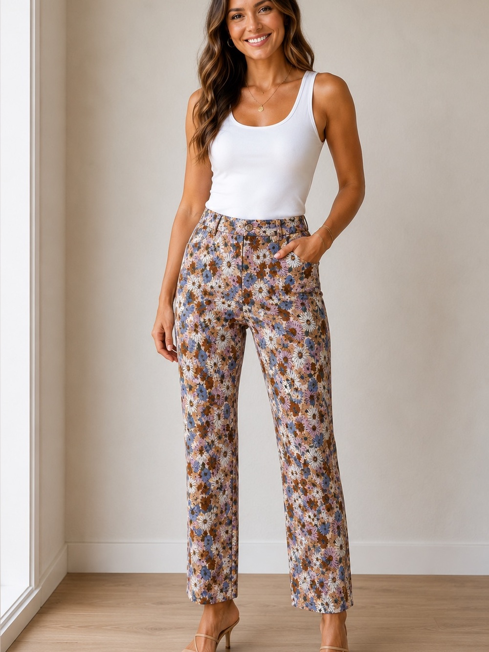 Jules & Leopold Floral Pull On Pant Stretch Petite Medium